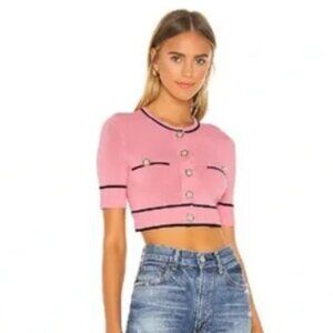 Lovers and Friends Pearl Short Sleeve Cardigan - Pink & Black (S)